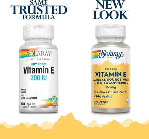 Miniatura 2 de SOLARAY Vitamina E, seca 200 UI con tocoferoles mixtos Función cardíaca saludable y apoyo para la salud de la piel 100
