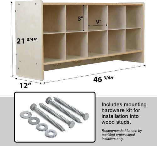 Miniatura 3 de Cubos organizadores de almacenamiento, 10 cubos con ganchos para abrigos, estante colgante de pared para juguetes de niños, guardería, aula, 47 Sin