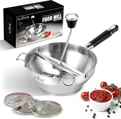 Molinillo de alimentos de acero inoxidable de alta calidad, puré, colado y molienda sin esfuerzo para sopas, salsas, alimentos para bebés y más,