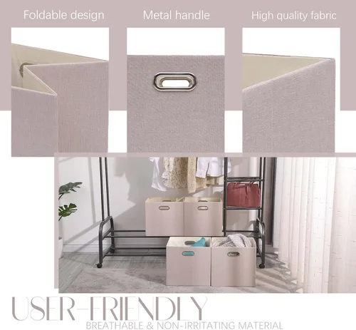 Miniatura 2 de Contenedores de Almacenamiento Cúbicos 13×13 Lino Caja Plegable con Asas, Conjunto de Cesta de Organización Plegable de 4 Gran Capacidad para Beige