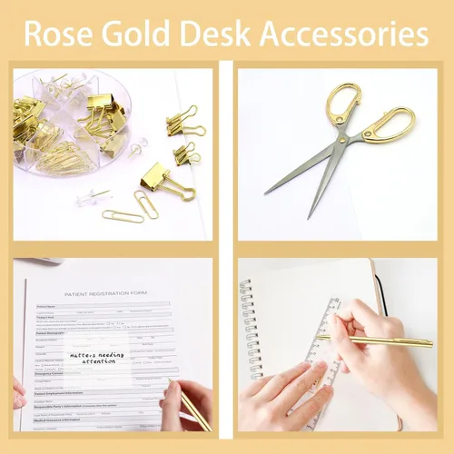 Miniatura 5 de Suministros de oficina dorados, accesorios de escritorio dorados de UPIHO, juego de grapadora y dispensador de cinta con grapadora grande