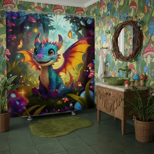Miniatura 27 de Castle Fairy Cortinas de ducha impermeables 3D de sirena de ensueño, tela de paisaje, cortina de ducha de baño, diseño de mar, miau, pájaros