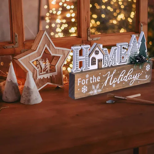 Miniatura 2 de Bloques de señalización navideña de madera, decoración de mesa con cita para el hogar, señal de bloque de centro de mesa de Navidad con copo