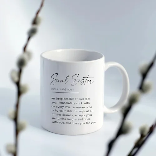 Miniatura 3 de DOTAIN Taza de café de 11 oz con frase "Sweet Quote Soul Sister", impresión de doble cara, linda hermana del alma, regalo para mejor amiga