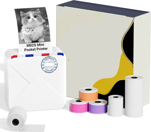 M02S Mini impresora de etiquetas adhesivas Bluetooth Print Pod | 300 DPI, aplicación inteligente de IA, foto, notas, diario