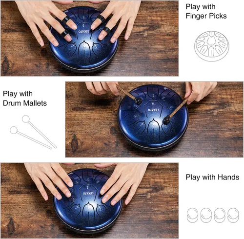Miniatura 3 de LEKATO Tambor de Lengua de Acero de 6 Pulgadas, 11 Notas, Tambor de Lluvia para Exteriores D Mayor Handpan Tambor para Educación Musical Meditación