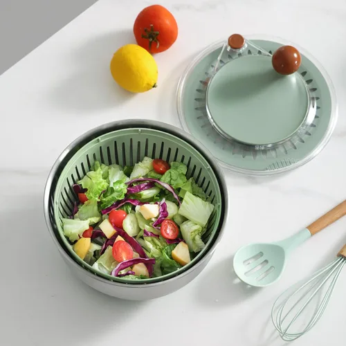 Miniatura 2 de Molinillo de ensalada de acero inoxidable, giratorio y colador de frutas vegetales de tamaño mediano, lavadora multiusos con tapa, apto