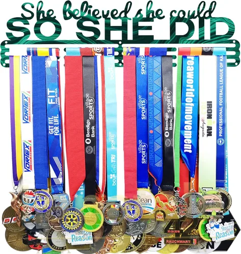 Miniatura 20 de Ella Creyó Que Podía ASI LO HIZO Soporte de Medallas de Carreras Colgador de Pared, Exhibición de Medallas de Maratón y Corredor, Exhibición