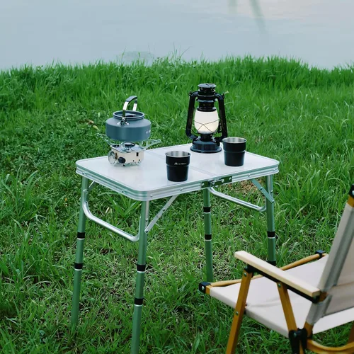 Miniatura 2 de Mesa de camping plegable Yriuat 2 pies mesa de picnic portátil de altura ajustable mesa pequeña de aluminio plegable ligera con asa de transporte