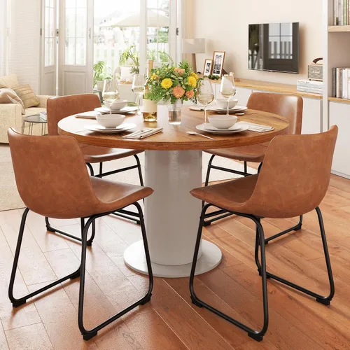 Miniatura 14 de REONEY Juego de 2 sillas de comedor, sillas de comedor sin brazos de piel sintética con respaldo, silla moderna de cocina comedor de 18 pulgadas