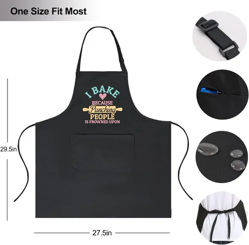 Miniatura 2 de Delantales para hornear para mujeres con bolsillos, delantal "I Bake Because People Is Frowned", bonitos regalos para hornear para amigos panaderos