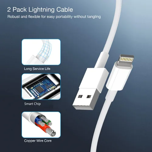 Miniatura 4 de Cargador de iPhone, cargador de viaje para iPhone, paquete de 2 unidades, cable Lightning de 6 pies, cable de carga rápida USB, cargadores de pared