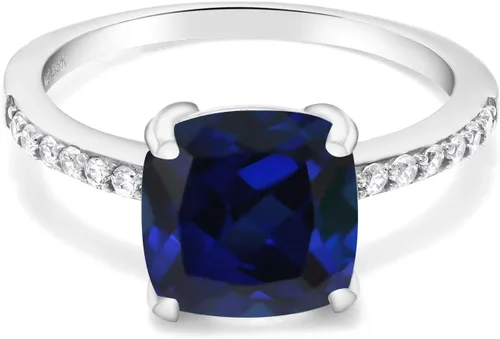 Miniatura 30 de Gem Stone King Anillo de compromiso de plata de ley 925 con piedra preciosa de corte cojín de 0.315 in Anillo de compromiso de aniversario de boda