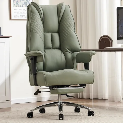 Miniatura 15 de EXCEBET Silla de oficina grande y alta con reposapiés, silla de oficina ejecutiva de piel sintética con respaldo alto, 400 libras, sillas Blanco