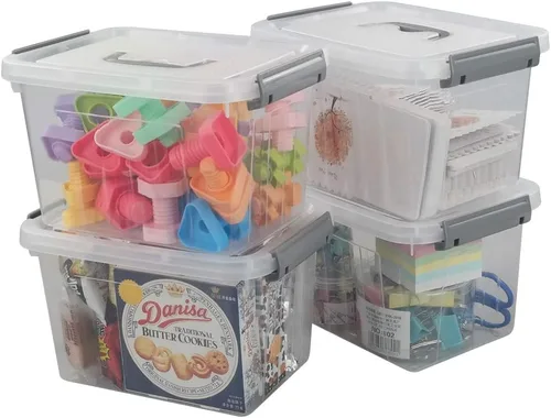 Miniatura 8 de Jekiyo Caja de plástico de 2.5 cuartos de galón, contenedor transparente con mango negro, 4 paquetes