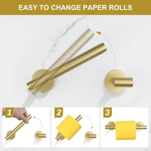 Miniatura 2 de Soporte de papel higiénico dorado cepillado para montaje en pared, soporte de rollo de papel higiénico grande de doble base, accesorios de acero