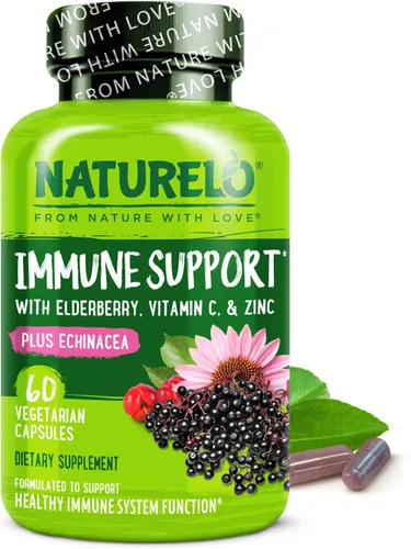 NATURELO Apoyo Inmunológico – Vitamina C, Saúco, Zinc, Equinácea – Refuerzo Natural de la Inmunidad con Defensa Antioxidante, Herbal y Mineral - 60