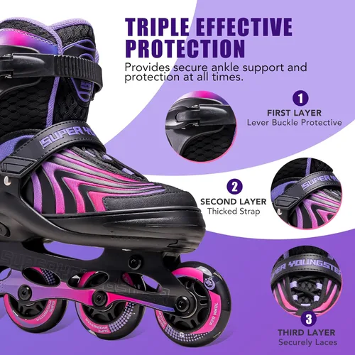 Miniatura 6 de SUPER YOUNGSTER Patines en línea para niñas, niños y niños de 4 a 12 años, patines ajustables con luces para jóvenes y adolescentes de 8 a 12 años