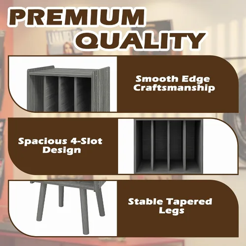 Miniatura 4 de Montex Soporte para tocadiscos, mesa de almacenamiento de discos de vinilo con 4 gabinetes, soporte giratorio moderno de mediados de siglo, mesa