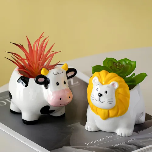 Miniatura 7 de Maceta de cerámica en forma de animal - Decoración única y encantadora para el hogar (vaca)