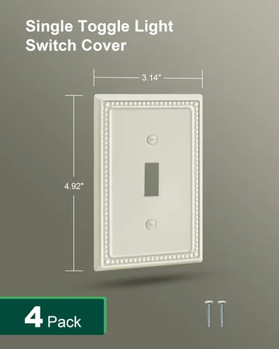 Miniatura 2 de Paquete de 4 placas de cubierta para interruptor de luz de palanca individual, cubiertas decorativas de perlas, placa de pared de metal almendra