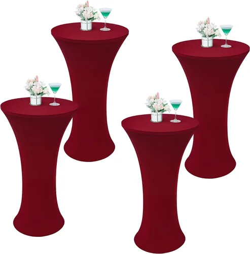 Miniatura 16 de Wolkemer 4 piezas manteles redondos negros de 24x43 pulgadas ajustados elásticos para mesa de cóctel highboy para banquete bar fiesta pub boda
