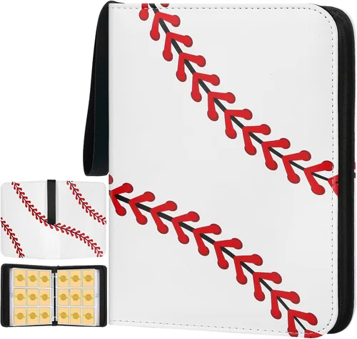 Miniatura 28 de GERMUN Carpeta de 4 bolsillos para tarjetas, carpeta de tarjetas de intercambio con cremallera premium, carpeta de colección de tarjetas de 400 4