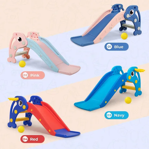 Miniatura 7 de NYEEKOY Tobogán 3 en 1 para niños pequeños, tobogán para bebés, juego de escalador de plástico con aro de baloncesto y pelota, patio de juegos Azul