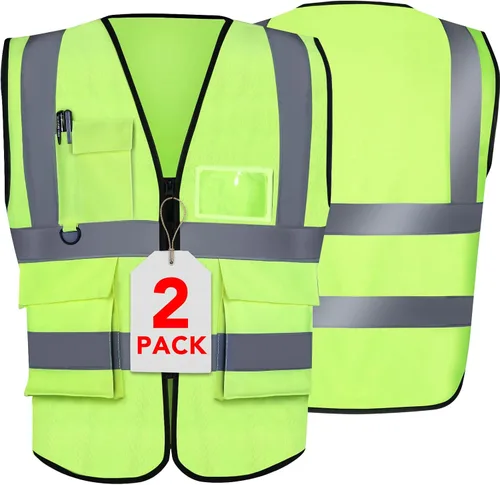 XPCARE Chalecos de seguridad reflectantes para mujeres y hombres, chaleco de seguridad de alta visibilidad con bolsillos y cremallera frontal para