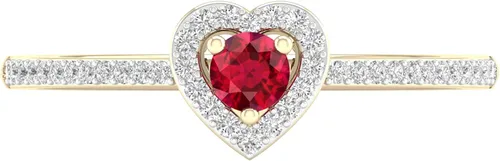 Miniatura 5 de DZON Anillo halo de oro amarillo de 10 quilates con forma de corazón de zafiro azul, esmeralda y rubí de 18 quilates TDW con forma de corazón