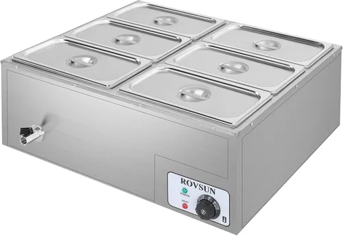 Miniatura 11 de ROVSUN Calentador eléctrico comercial de 21 cuartos de galón, encimera de mesa de vapor de 2 bandejas, 10.6 cuartos de galón de acero inoxidable