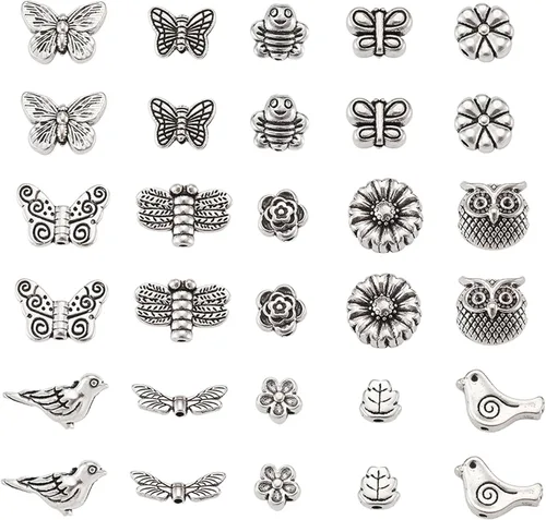 Miniatura 15 de FASHEWELRY Cuentas espaciadoras de forma animal de metal tibetano Elefante de plata antigua