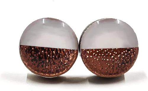 Miniatura 19 de Dos tonos con aretes de 10 mm de metal martillado falso, aretes redondos para mujeres, niñas y hombres, hechos a mano, postes de acero inoxidable