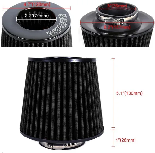 Miniatura 132 de KYOSTAR Filtro de aire universal de alto flujo de 3" (76 mm), entrada de aire frío de cono reutilizable, alto rendimiento, lavable, kit de aire seco