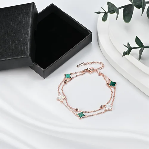 Miniatura 6 de Hothink Pulseras para mujer, pulsera de trébol de moda, pulsera de oro rosa, pulsera de trébol de la suerte, negro, rojo, verde, blanco, pulsera