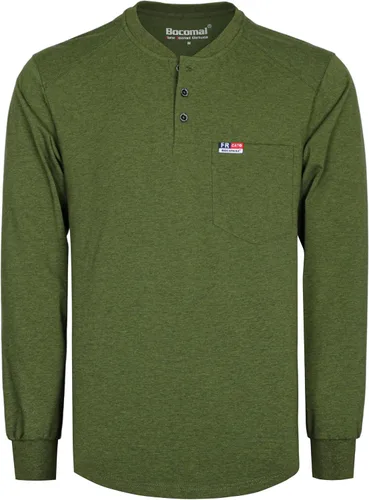 Miniatura 17 de BOCOMAL Camisas FR para hombre, manga larga, Henley EX, suave, jaspeado, 6 onzas, peso medio, resistente al fuego, camiseta de trabajo CAT2