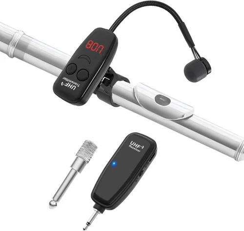 Miniatura 9 de Micrófono inalámbrico para saxofón, micrófonos UHF para saxofón, micrófono con clip de carga y pantalla digital, para trompeta, tuba, trombón