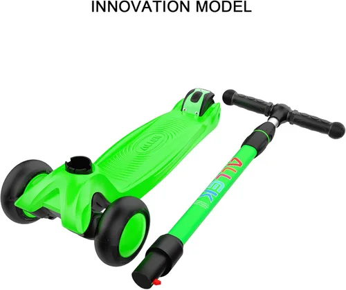 Miniatura 6 de Allek - Kick Scooter B03. Monopatín de 3 ruedas de Poliuretano iluminadas, extra anchas con sistema inclinable y deslizante (Lean 'N Glide), Verde