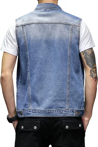 Miniatura 2 de DAVID.ANN Chaleco de mezclilla para hombre, chaqueta sin mangas de camionero