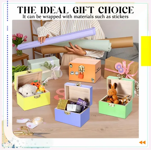 Miniatura 5 de CroBlissful Juego de 12 cajas de madera sin terminar de 24 piezas con tapas con bisagras y mini candados con llaves, caja de madera sin terminar