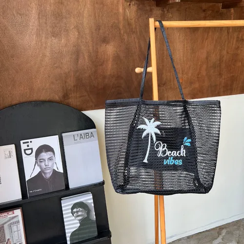 Miniatura 7 de ukia Bolsa de playa de malla, bolsas de playa de gran capacidad para mujer, bolsa de playa plegable con bolsillo con cremallera