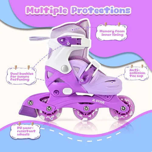 Miniatura 3 de 2PM SPORTS Patines en línea para niños y niñas de 4 a 8, 6 a 12 años, con ruedas iluminadas, cuchillas ajustables para niños y jóvenes principiantes