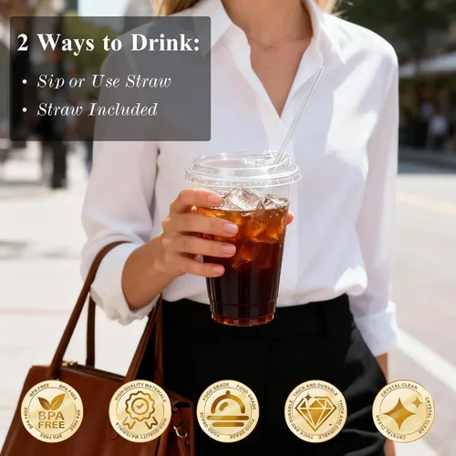 Miniatura 2 de Goodluck Paquete de 100 vasos de plástico transparente de 16 onzas con tapas, desechables para café helado con tapas para fiestas, bebidas