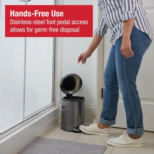 Miniatura 4 de Rubbermaid Basurero redondo de acero inoxidable, 1.6 galones, carbón, papelera con tapa para el hogar, baño, cocina, oficina