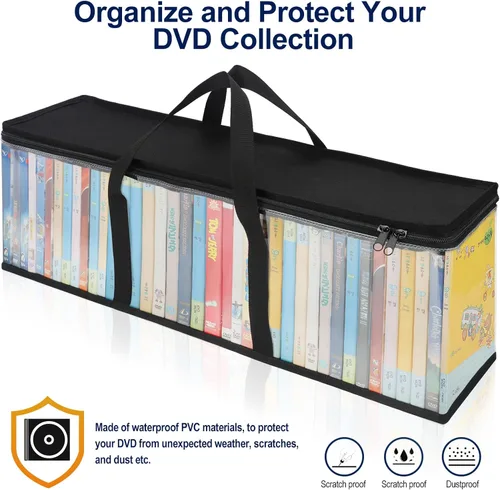 Miniatura 4 de Bolsas de almacenamiento de DVD CCidea (Set de 2) Funda de PVC transparente con asas para cajas de DVDs/CDs/VHS/Blu Ray/Películas/Videojuegos - Cada