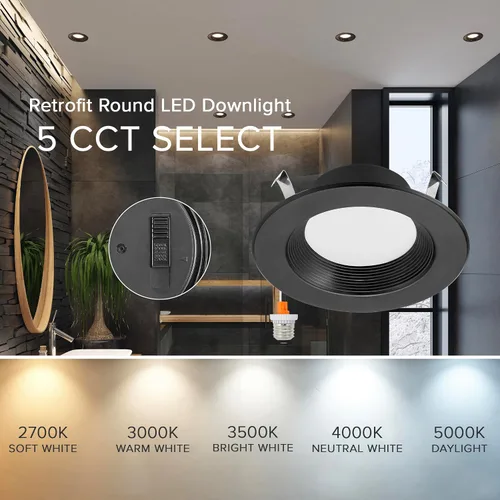 Miniatura 6 de Maxxima 4 pulg. Luz de techo empotrada LED de 5 CCT, 800 lúmenes, con conexión rápida E-26, color seleccionable 2700K-5000K
