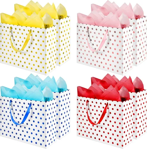 Henoyso 8 bolsas de regalo extra grandes de 16 pulgadas, con puntos metálicos, bolsas de regalo con asas y papel para Navidad, boda, vacaciones,
