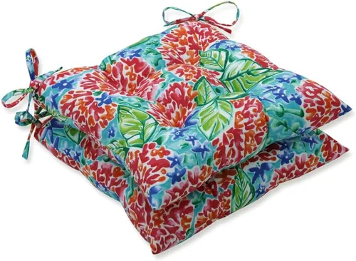 Miniatura 16 de Pillow Perfect Cojín para silla de mimbre copetudo para interiores y exteriores con lazos, 2 unidades, 18.5 x 19 pulgadas, juego de pompones