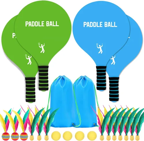 Miniatura 8 de Juego de 2 juegos de pelota de remo de juguete para juegos de playa, divertido juego de raquetas de paddleball, juguetes deportivos al aire libre