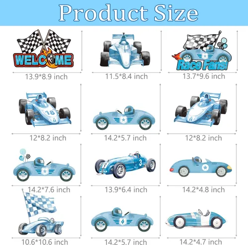 Miniatura 3 de Letrero de porche de carreras de autos de carreras, decoración de cumpleaños de carreras, autos de carreras azules, pancartas recortadas para colgar